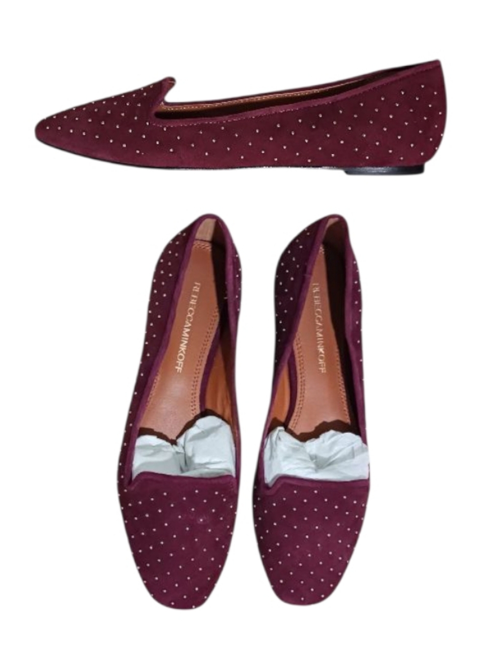Rebecca Minkoff Alvin Too Smoking Flats Micro Studded Suede Burgundy